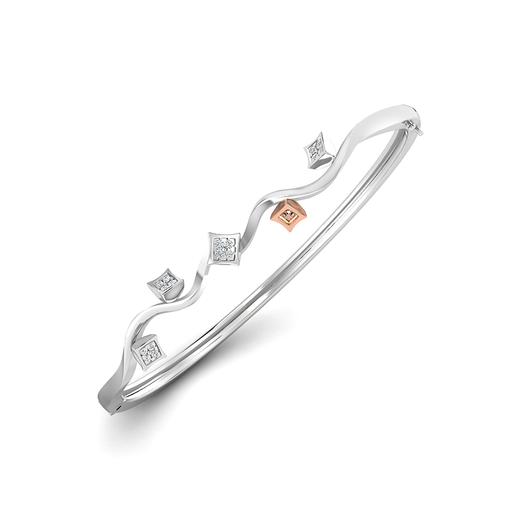 Wavy Diamond Square-Stud Bangle with Dual-Tone Accents
